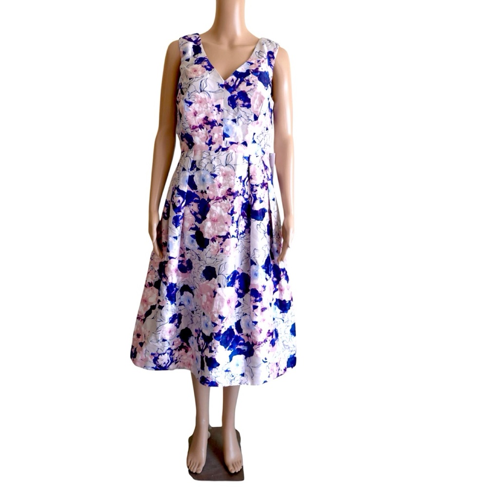 Beauport Stitch Fix Floral Fit And Flare Party Dress Winney Nubby Satin Size 8